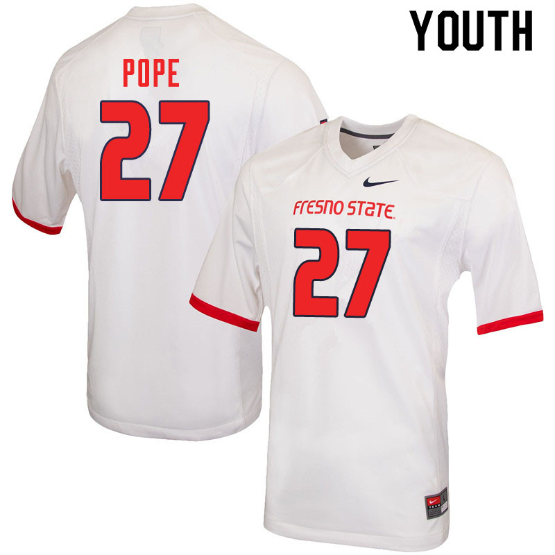 Youth #27 Zane Pope Fresno State Bulldogs College Football Jerseys Sale-White